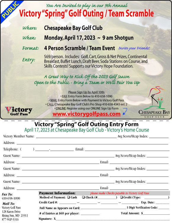 Victory Golf Pass Specials, Announcements